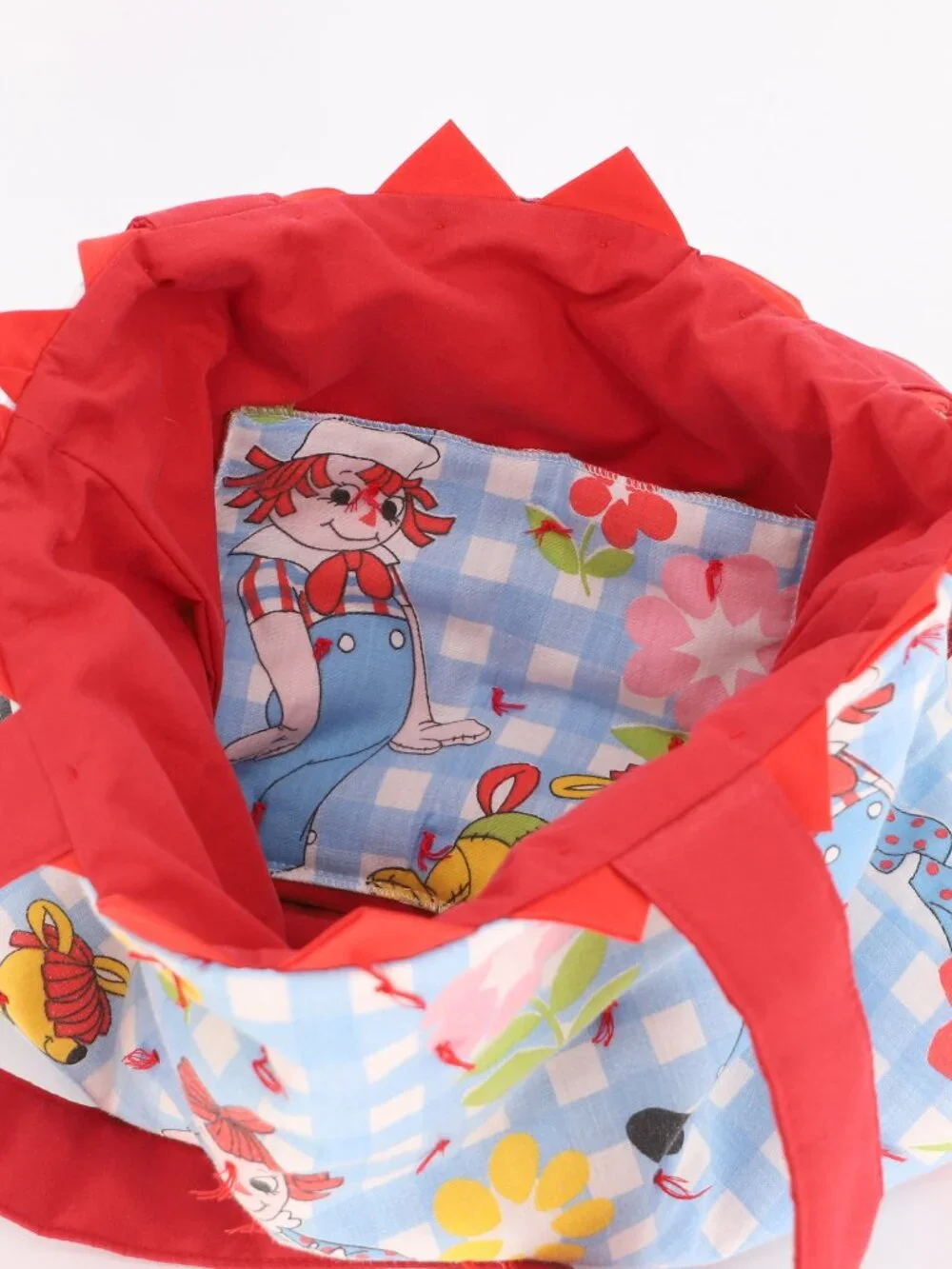 Raggedy Ann and Andy Vintage 1978 Pattern Quilted Tote Bag Handmade Upcycled